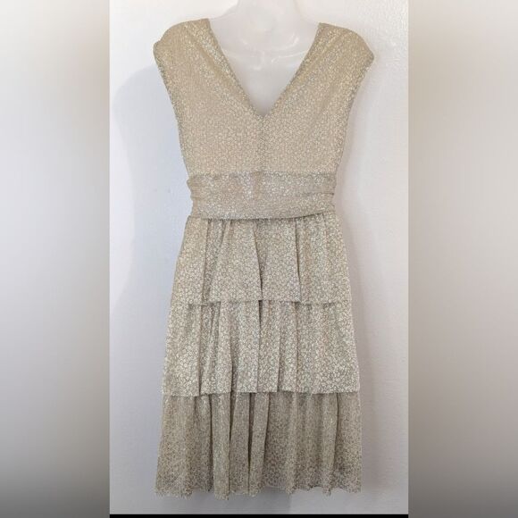 Lilly Pulitzer Ruffle Gold Maximalist Boho Feminine Chic Cocktail Dress NWT S - Picture 8 of 12